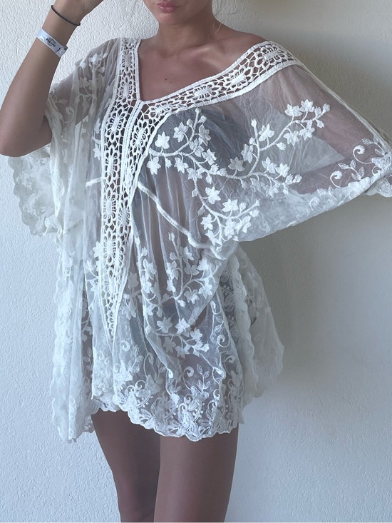 Other - White Embroidered Lace Cover-Up